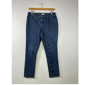 Coldwater Creek Straight Leg Jeans Womens P8 Blue Dark Wash Stretch Denim Petite